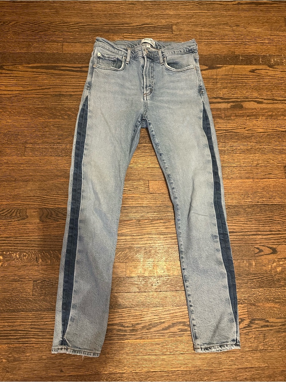 Agolde Toni Skinny Jean Light Blue with Dark Blue Side Stripe